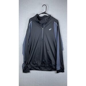Asics Running Jacket Mens 2XL Black 1/4 Zip Pullover Windbreaker Reflective